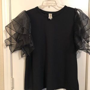 Black top with tulle short sleeves